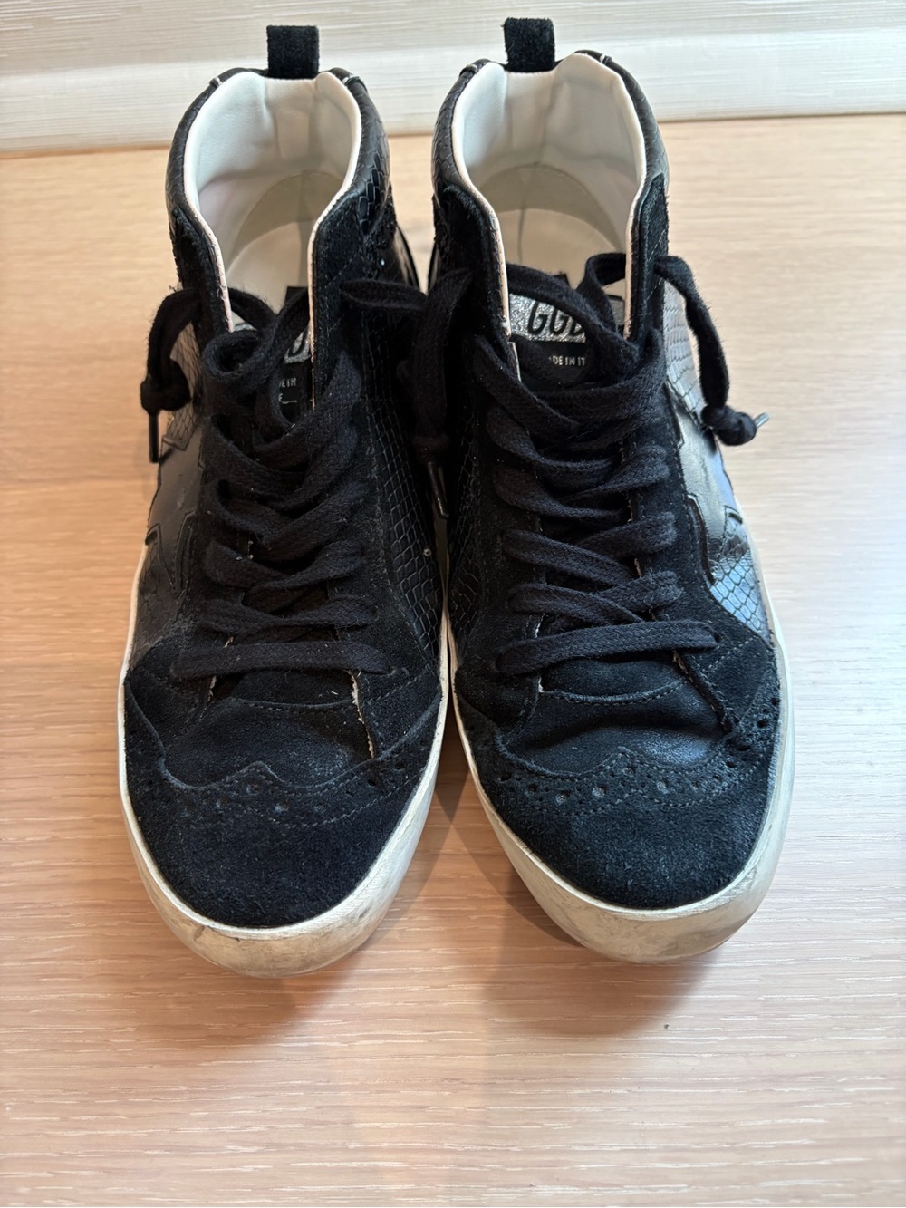 Golden Goose Black Suede High-Top Sneakers with White Soles